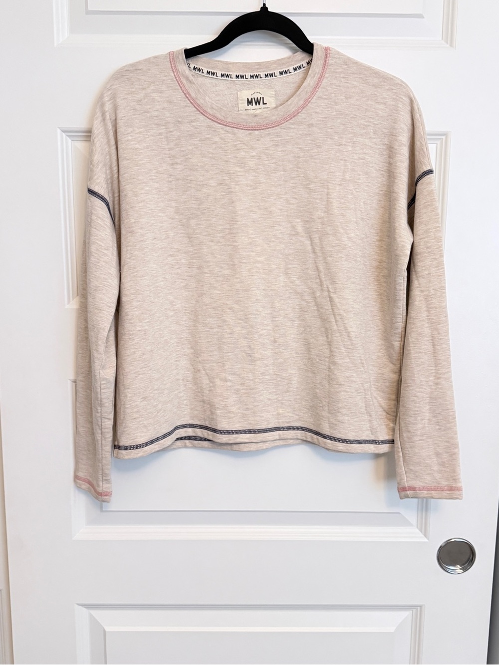 Madewell Light Cream Crewneck Sweater with Pink and Blue Trim Size XXS